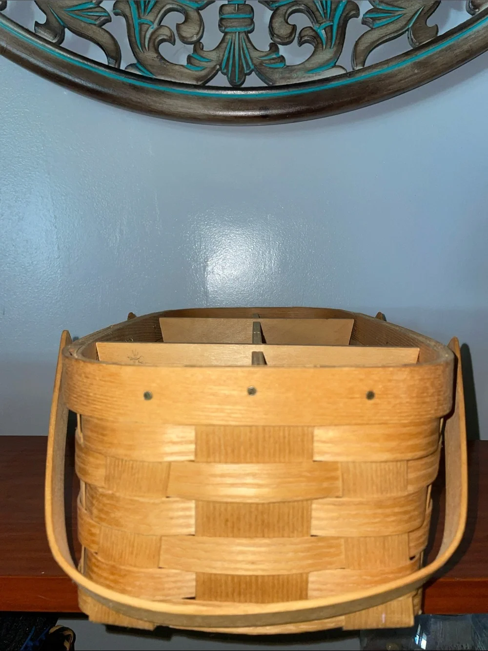 Vintage 1954 Peterboro Basket Co Divided Wood Basket Made USA Mid Century